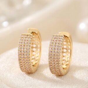 Huggie Earrings | 14K Gold Plated Zirconia Hoop Earrings | Luxury Jewelry